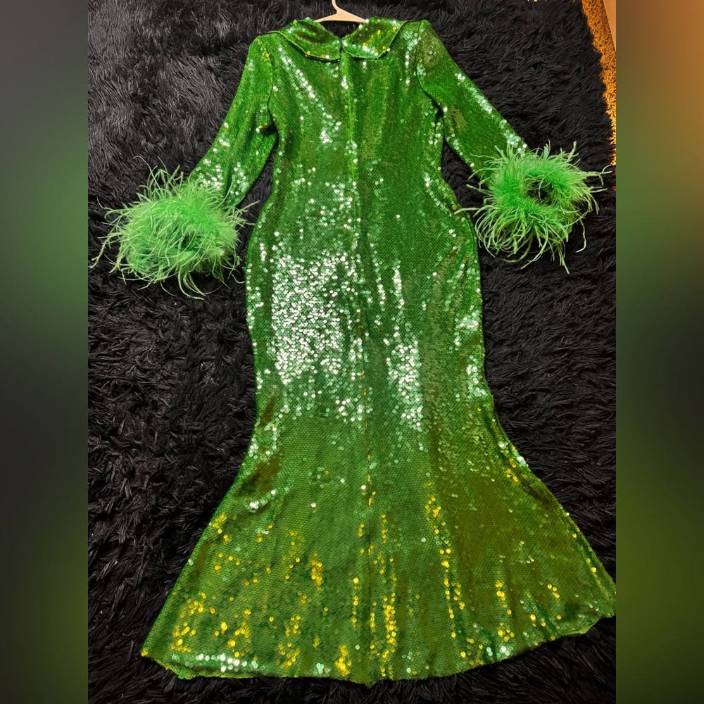 NWOT Self-Portrait Feather-Trimmed Sequined Midi Dress. Size  8 - Picture 13 of 16